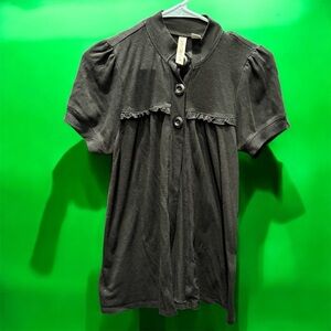 Black Short Sleeve Button-Up Top CAPE over coat SMALL / MEDIUM